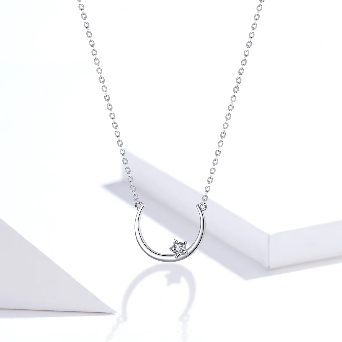 Pandora Style Silver Offset Star Circle Necklace - SCN382