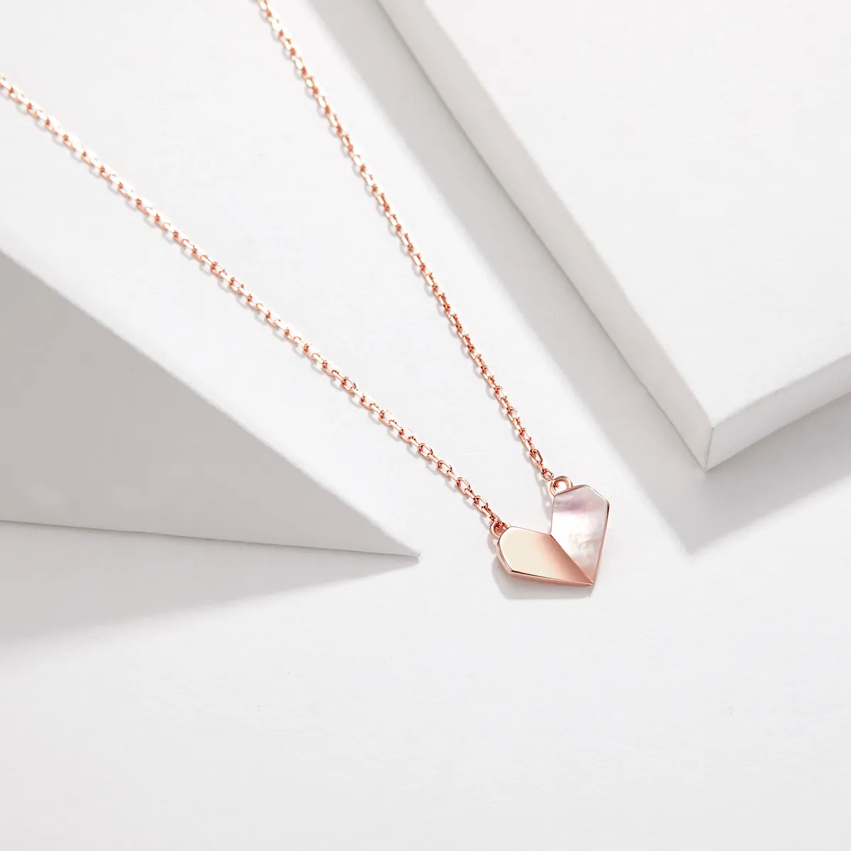 Pandora Style Silver Origami Heart Necklace - SCN330