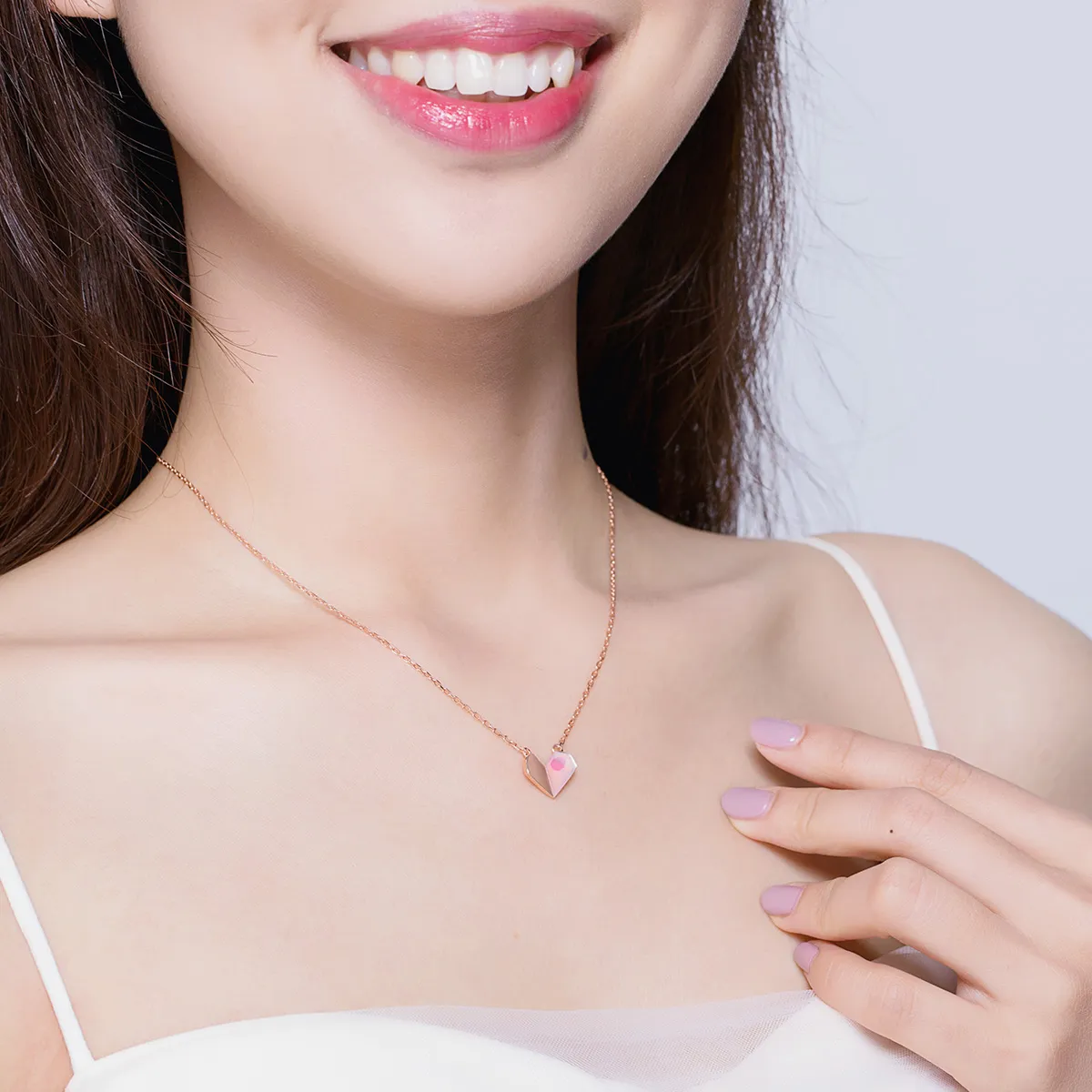 Pandora Style Silver Origami Heart Necklace - SCN330