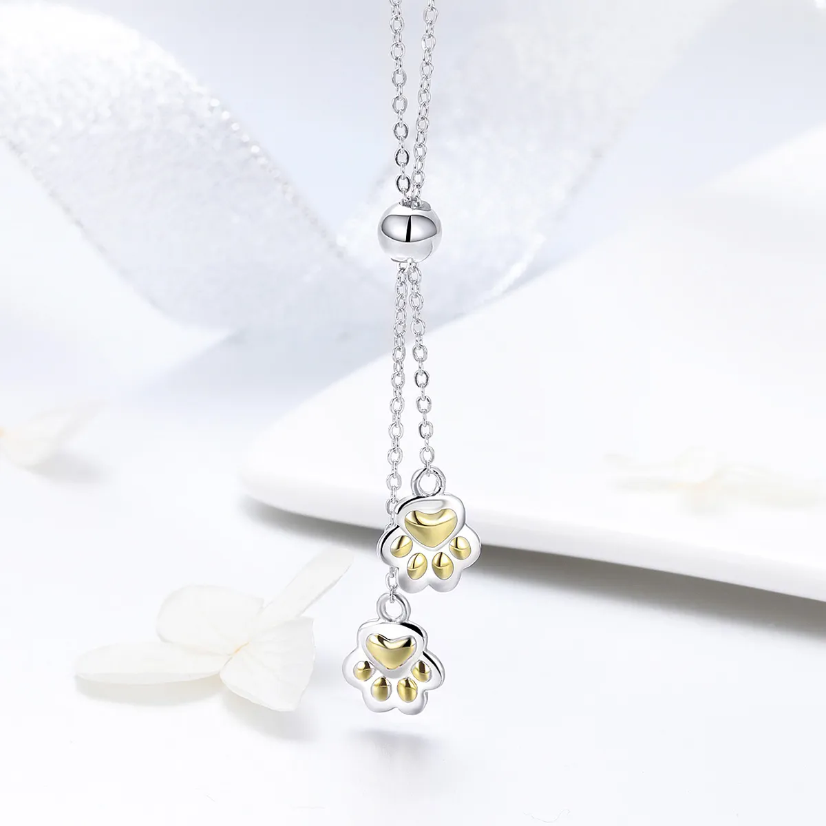 Pandora Style Silver Paw Trail Necklace - SCN291