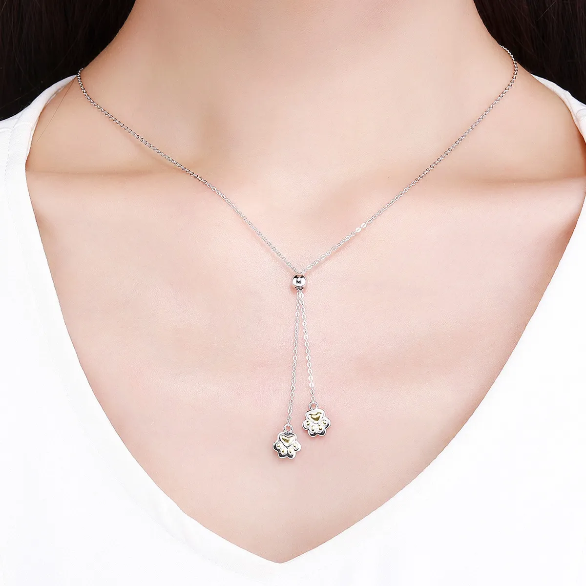 Pandora Style Silver Paw Trail Necklace - SCN291