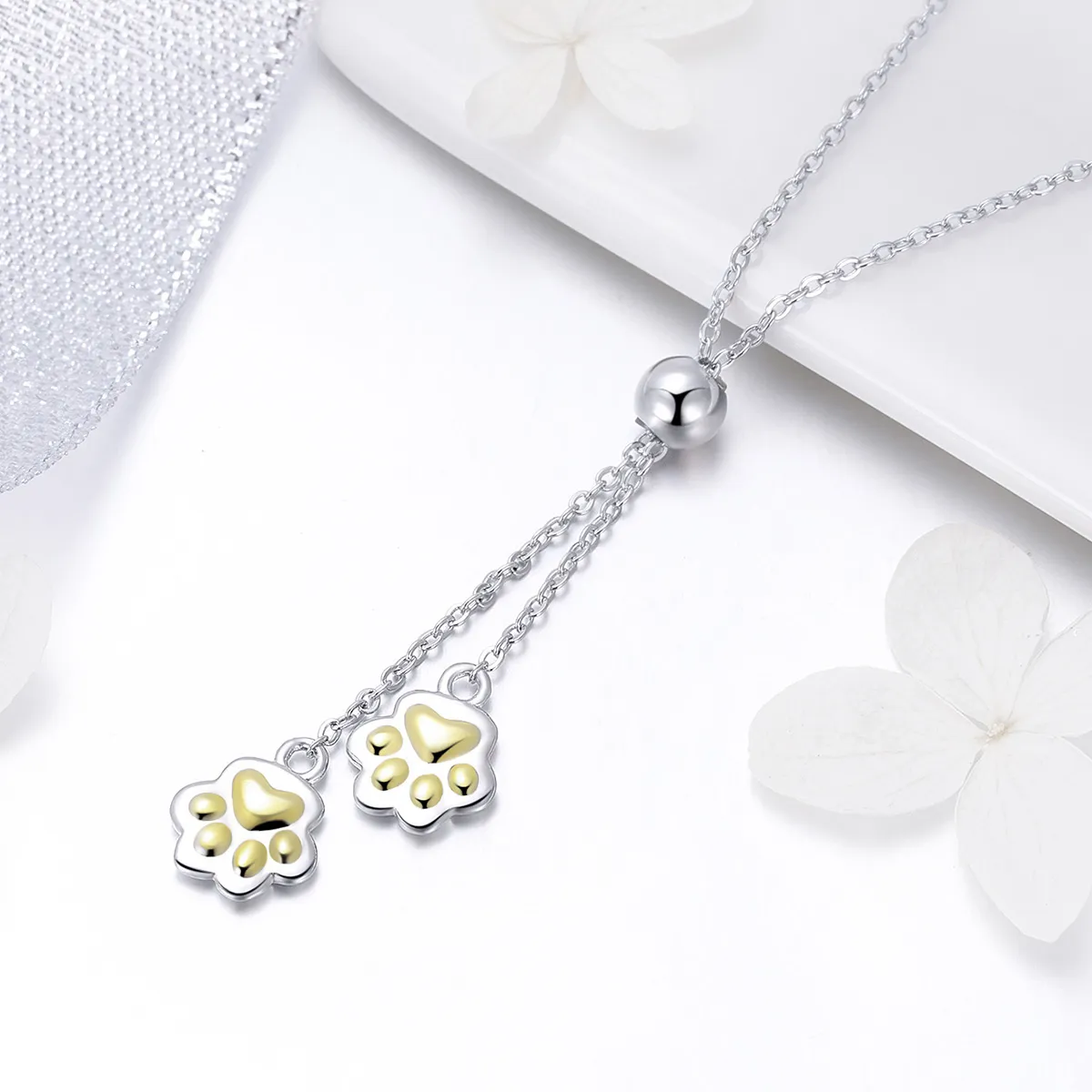 Pandora Style Silver Paw Trail Necklace - SCN291