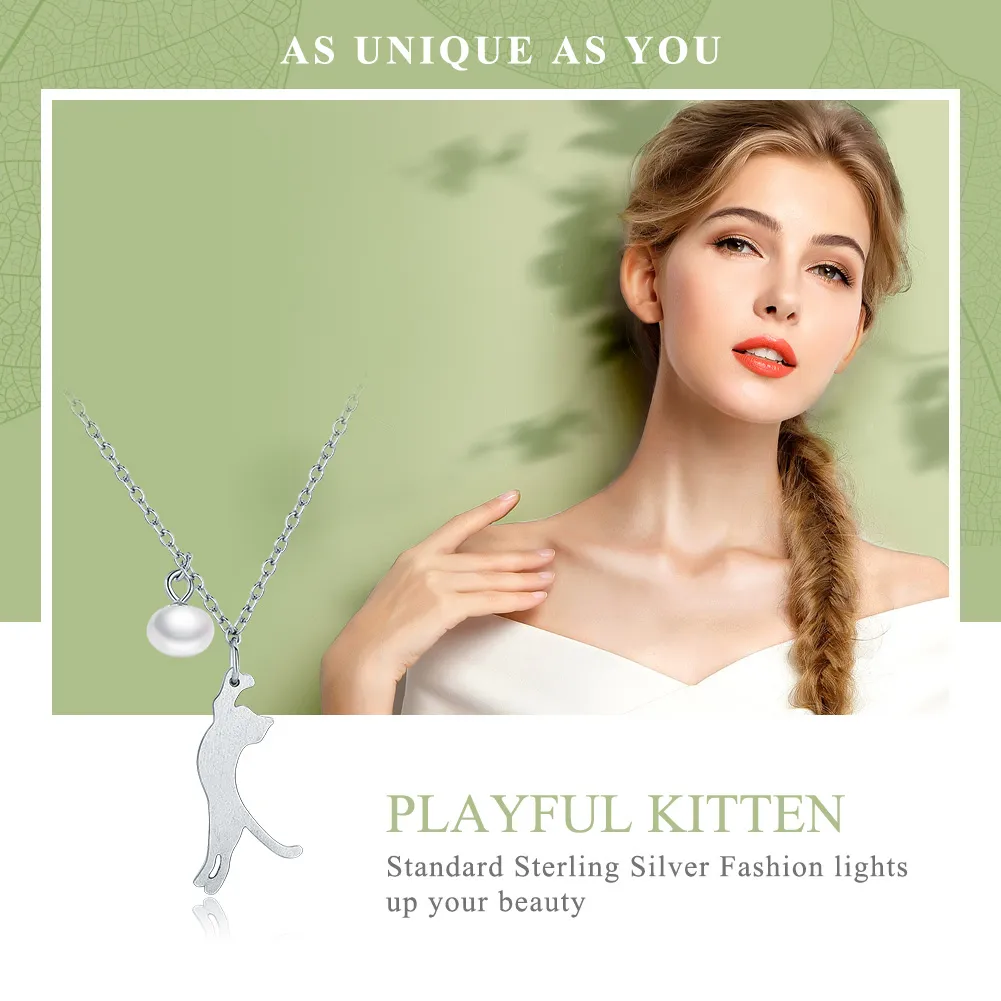 Pandora Style Silver Playful Kitten Necklace - SCN175