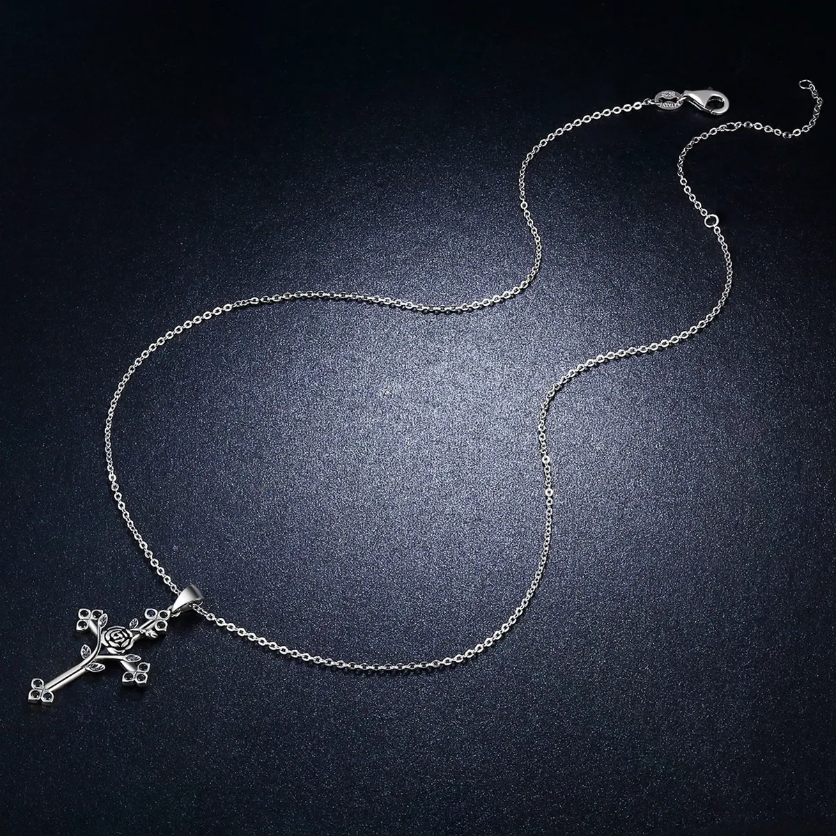 Pandora Style Silver Rose Cross Necklace - SCN091
