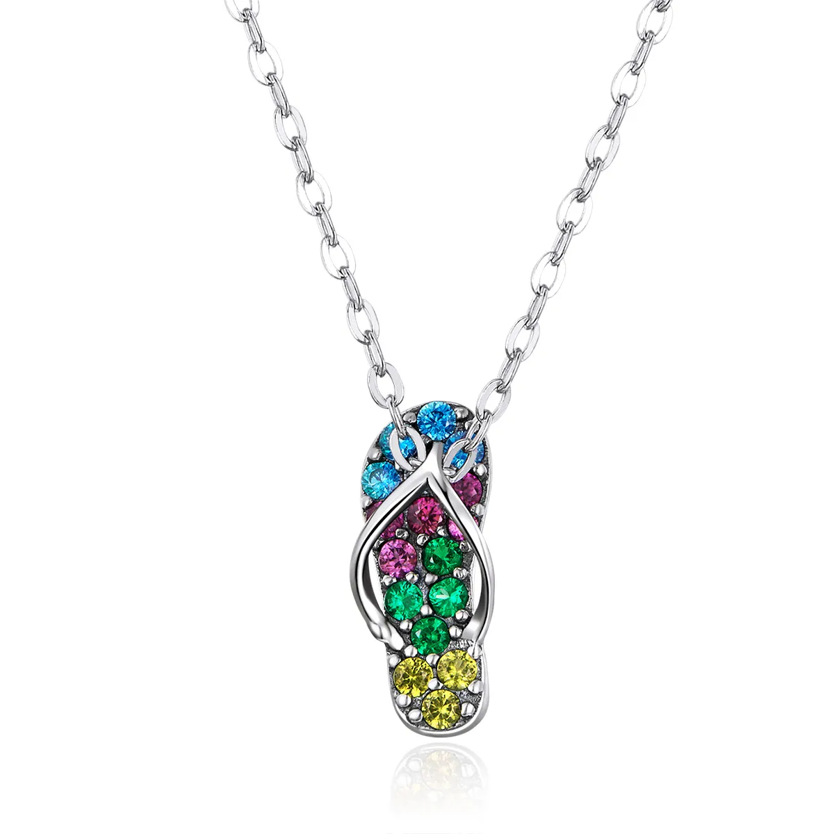 Pandora Style Silver Shiny Flip Flops Necklace - SCN408