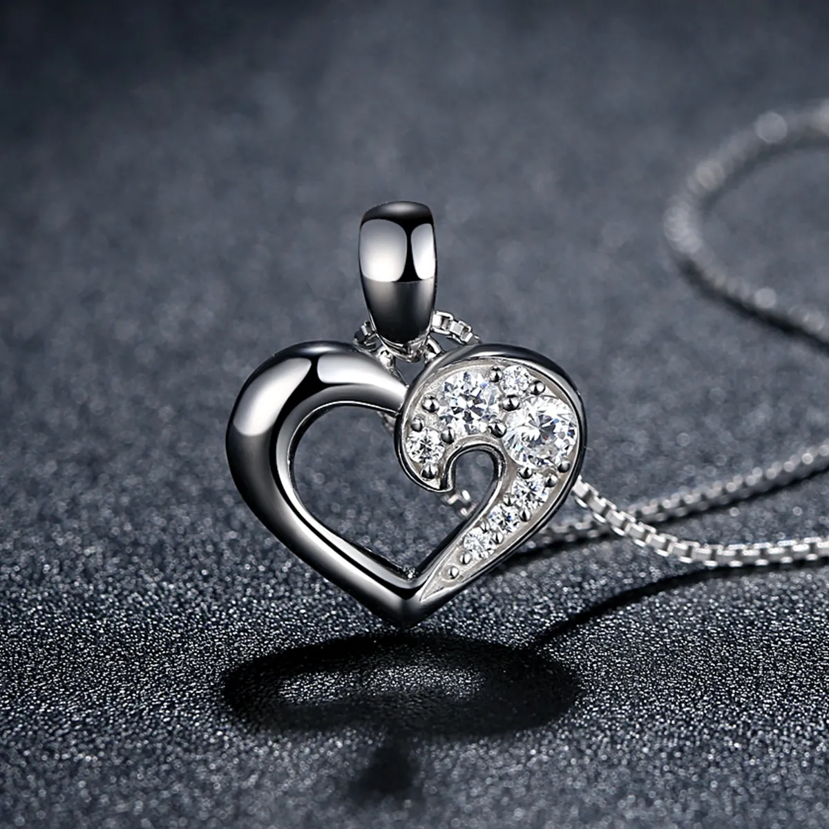 Pandora Style Silver Sparkle Heart Necklace - SCN028