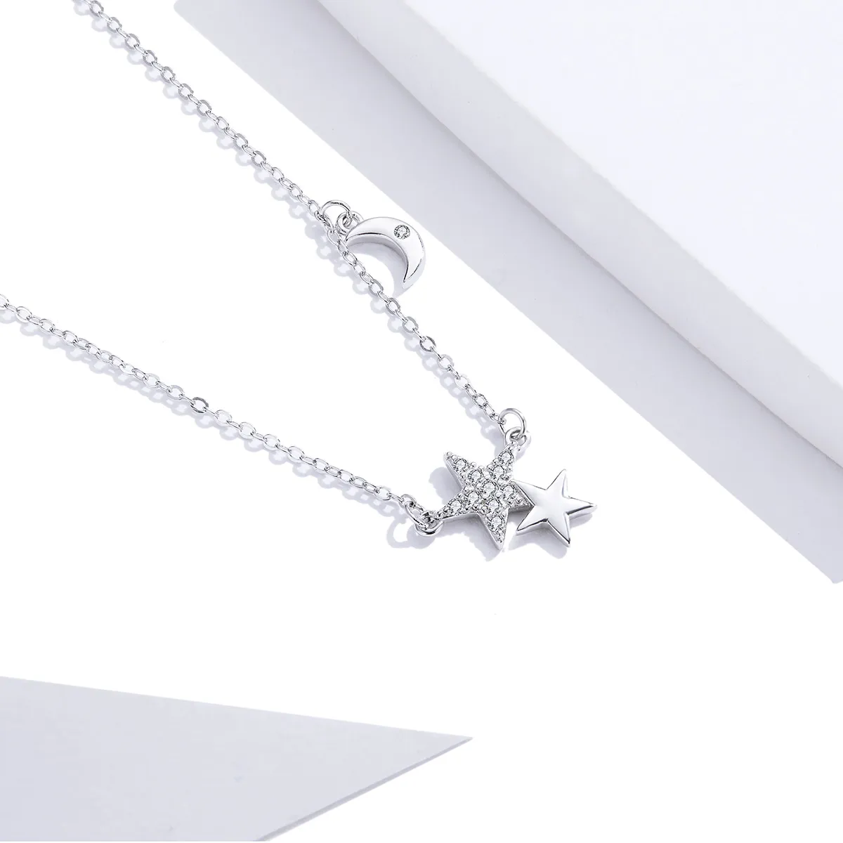 Pandora Style Silver Stars and Moon Story Necklace - SCN404