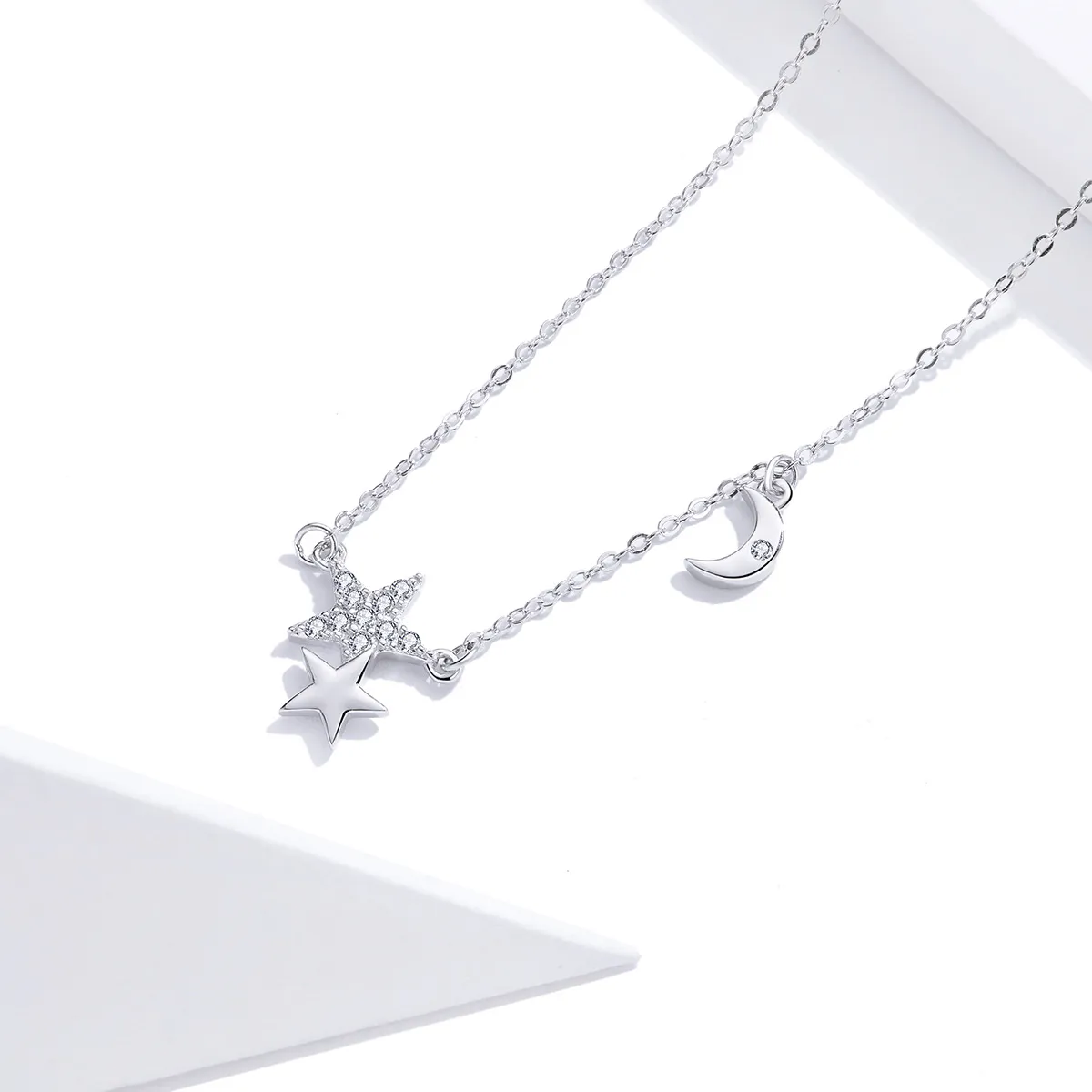 Pandora Style Silver Stars and Moon Story Necklace - SCN404