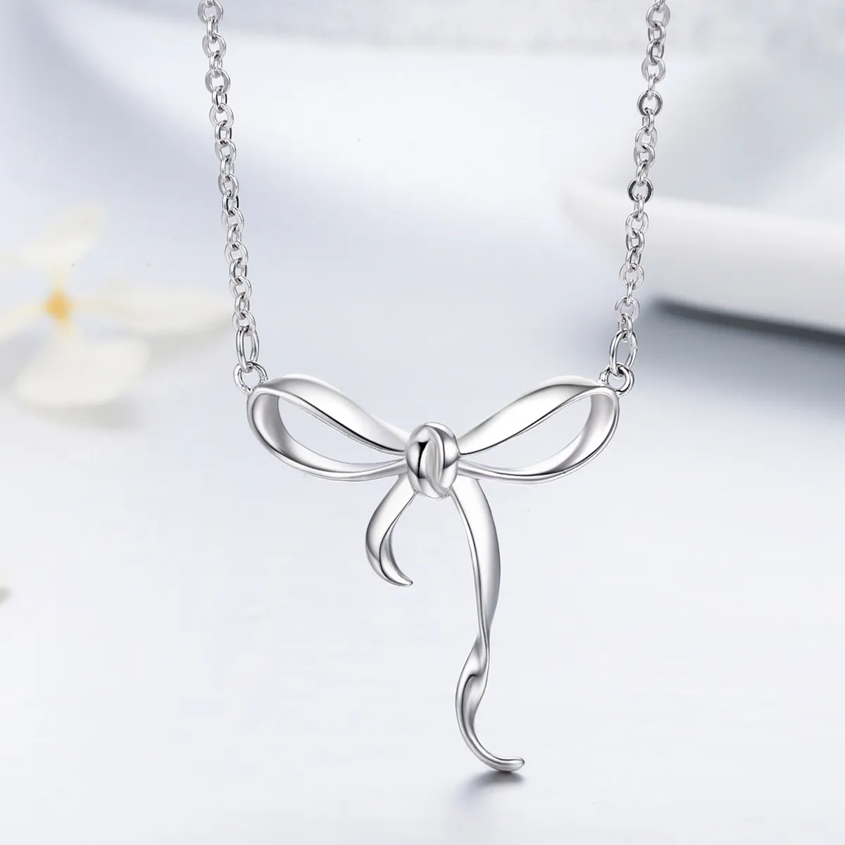 Pandora Style Silver Sweet Bow Necklace - SCN135
