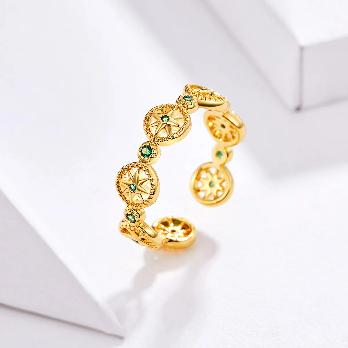 Pandora Style Gold-Plated Shiny Star Ring - SCR518