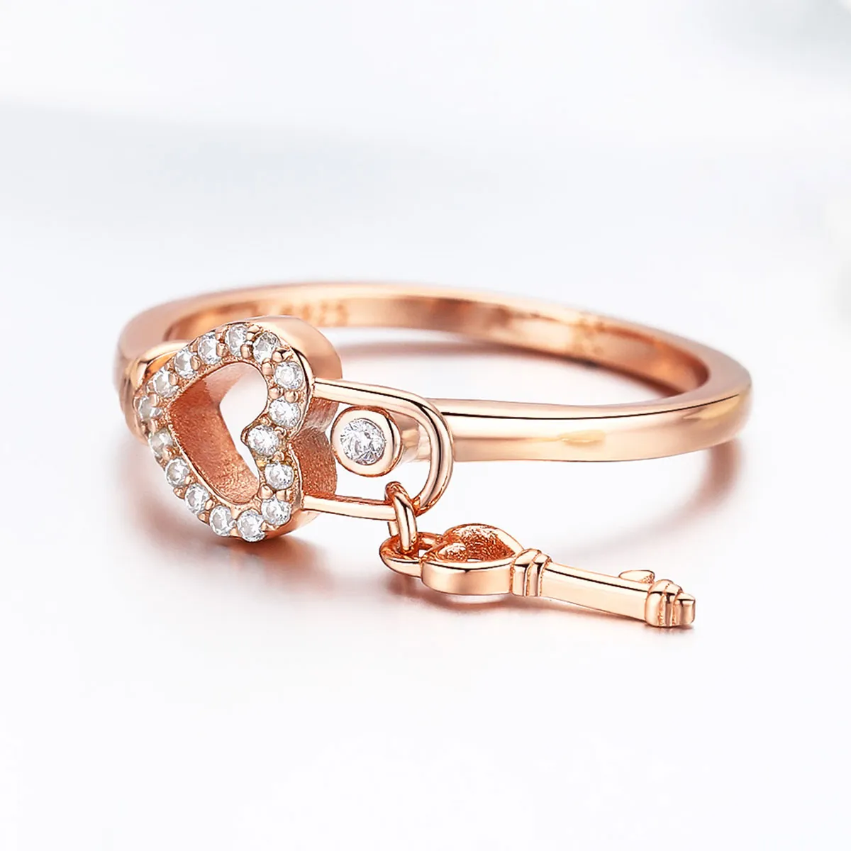 Pandora Style Rose Gold Heartslock Ring - SCR501