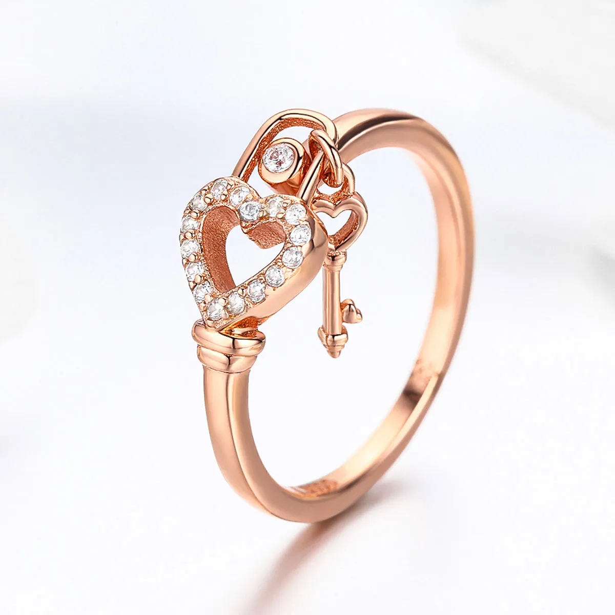 Pandora Style Rose Gold Heartslock Ring - SCR501