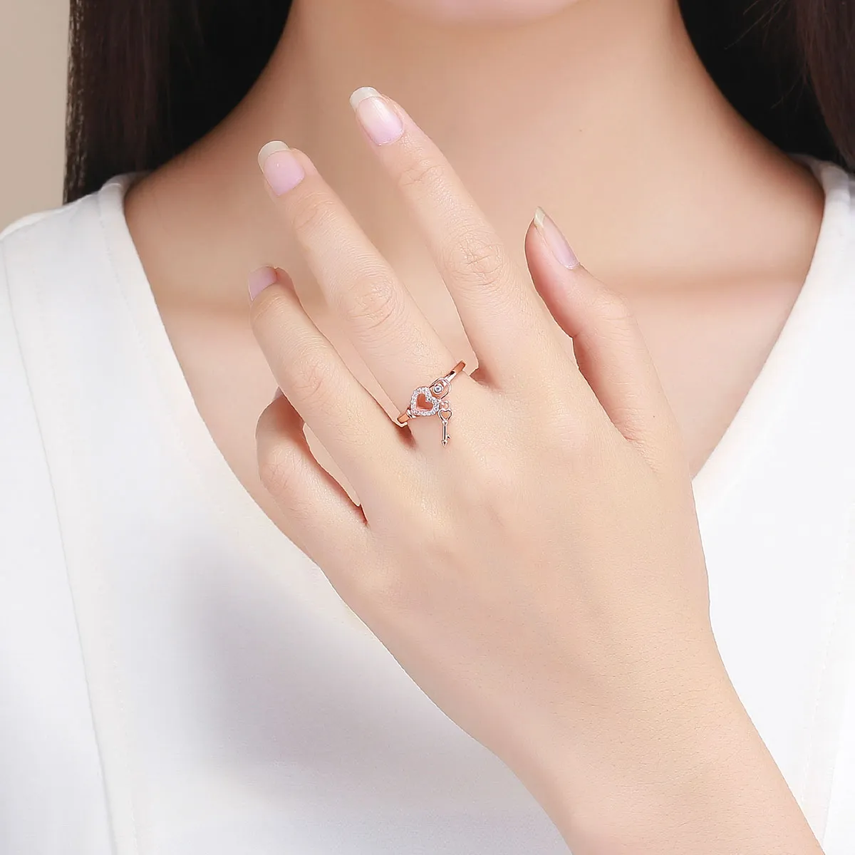 Pandora Style Rose Gold Heartslock Ring - SCR501