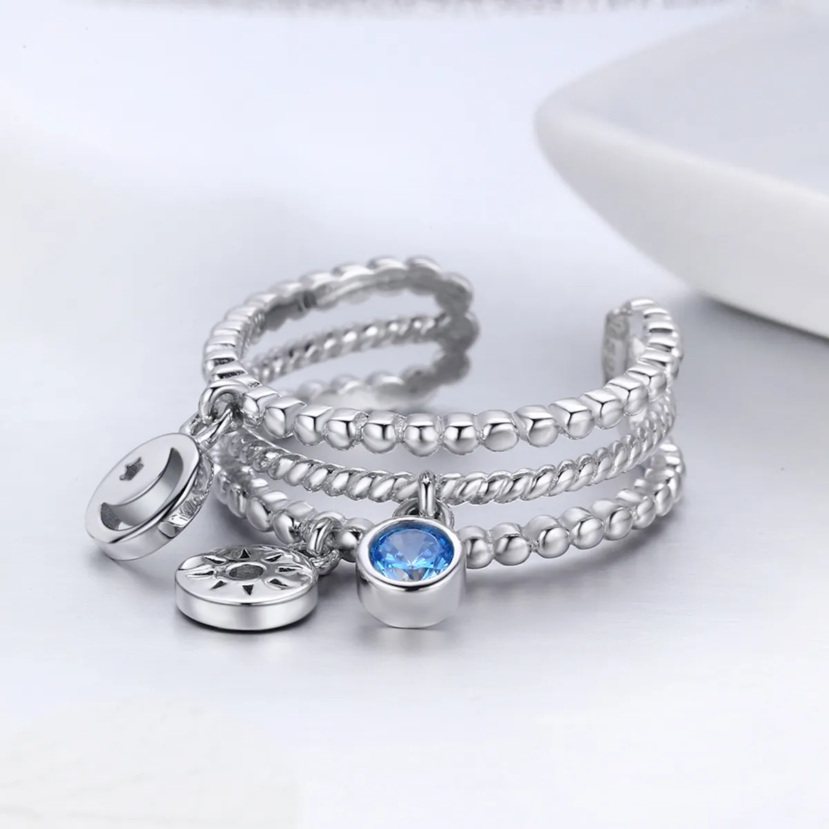 Pandora Style Silver Accompany You Day and Night Ring - SCR350