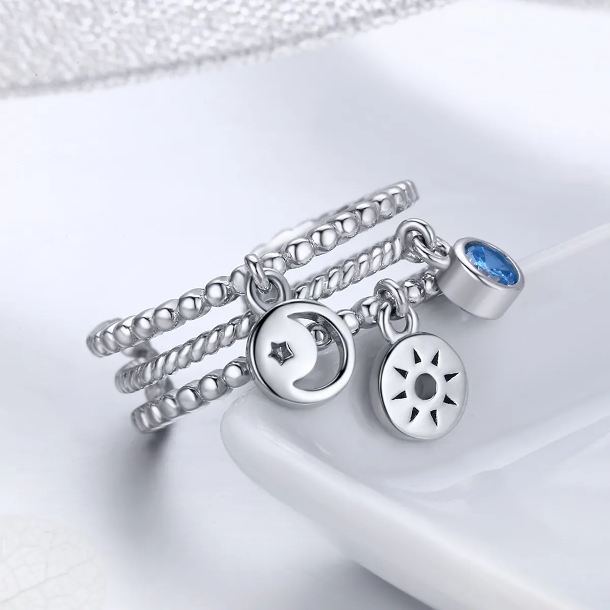 Pandora Style Silver Accompany You Day and Night Ring - SCR350