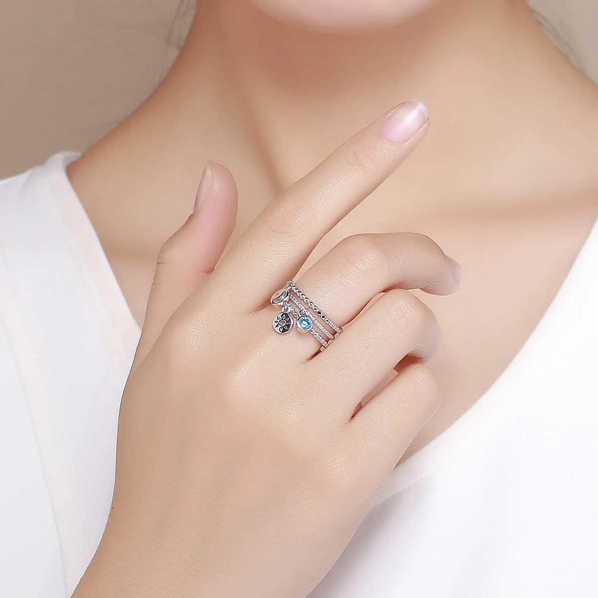 Pandora Style Silver Accompany You Day and Night Ring - SCR350