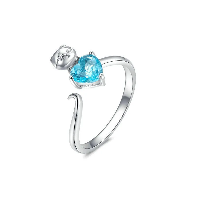 Pandora Style Silver Blue Kitty Ring - SCR533