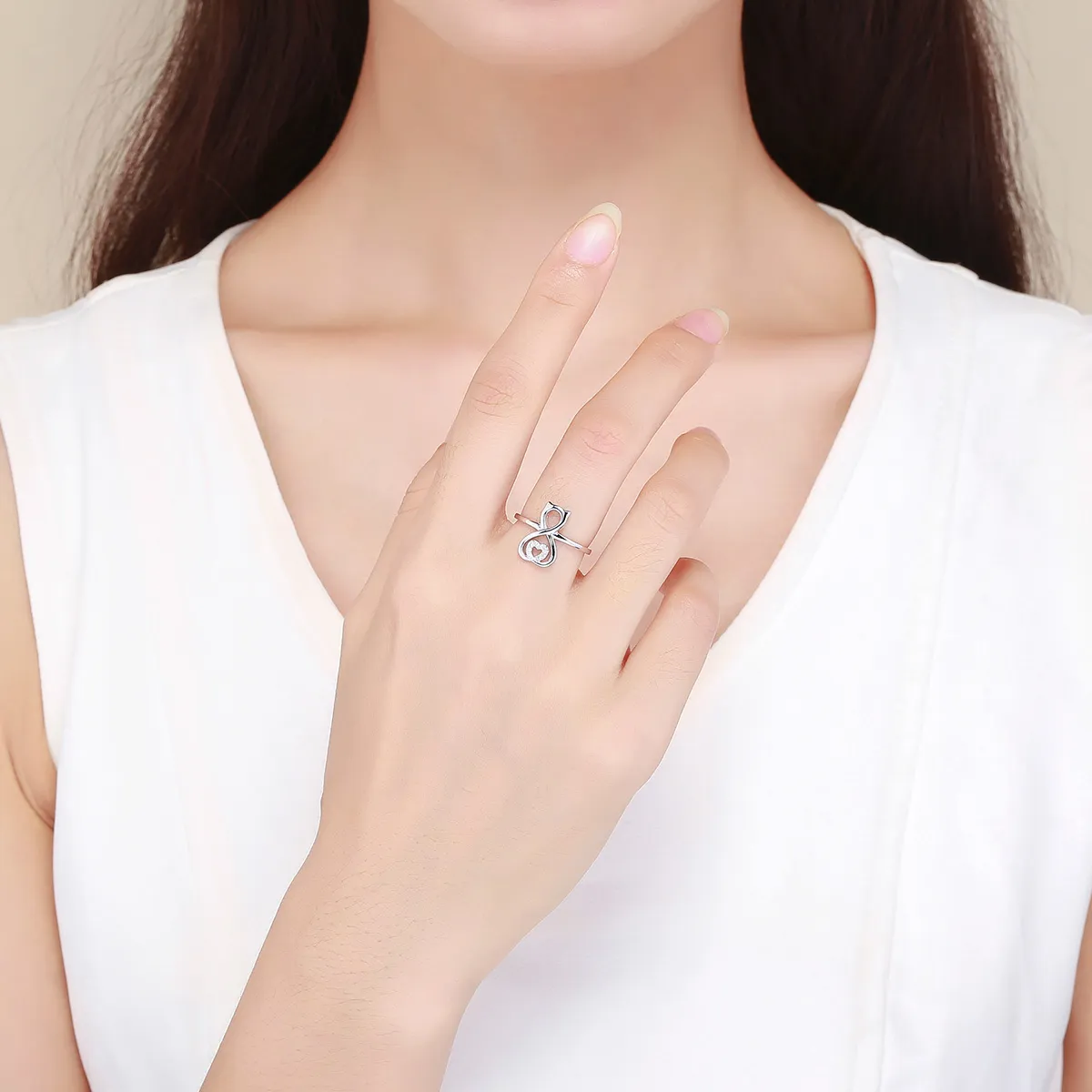 Pandora Style Silver Cat Love Ring - SCR417