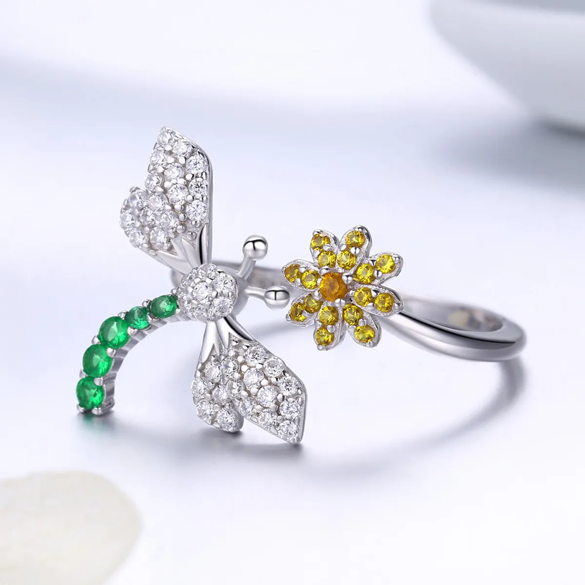 Pandora Style Silver Dragonfly & Daisy Ring - SCR426