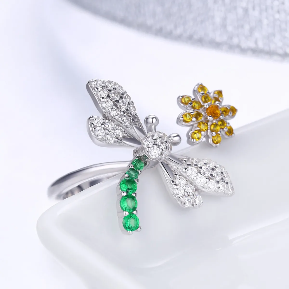 Pandora Style Silver Dragonfly & Daisy Ring - SCR426