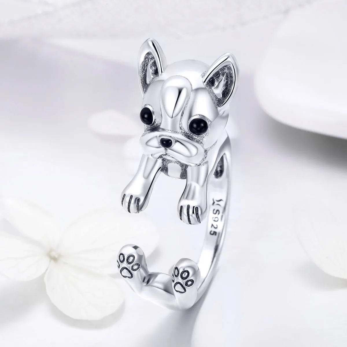 Pandora Style Silver French Bulldog Ring - SCR411