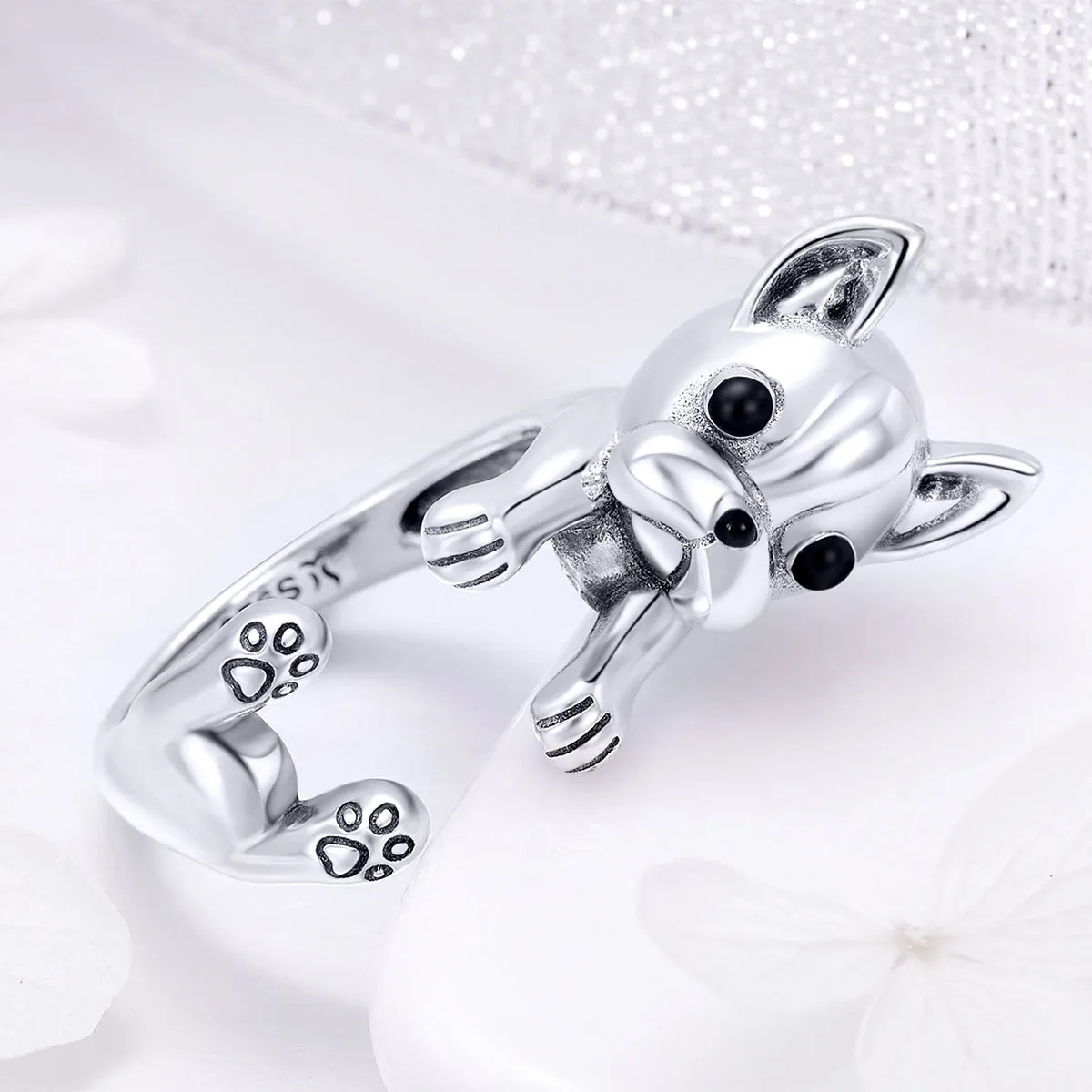 Pandora Style Silver French Bulldog Ring - SCR411