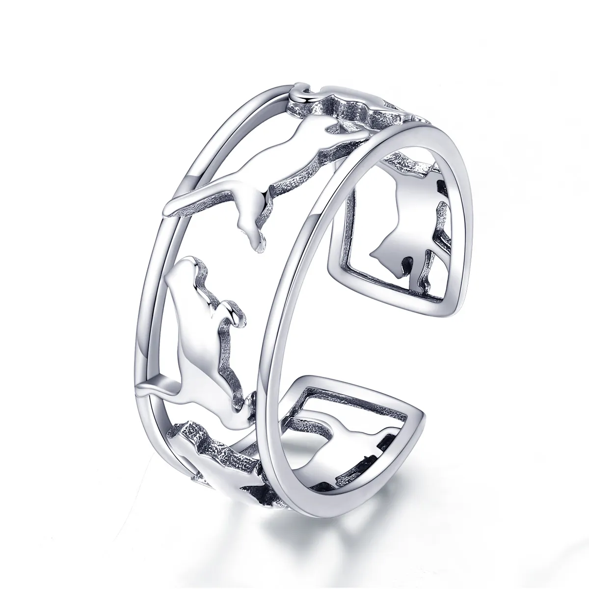 Pandora Style Silver Happy Cats Ring - SCR473