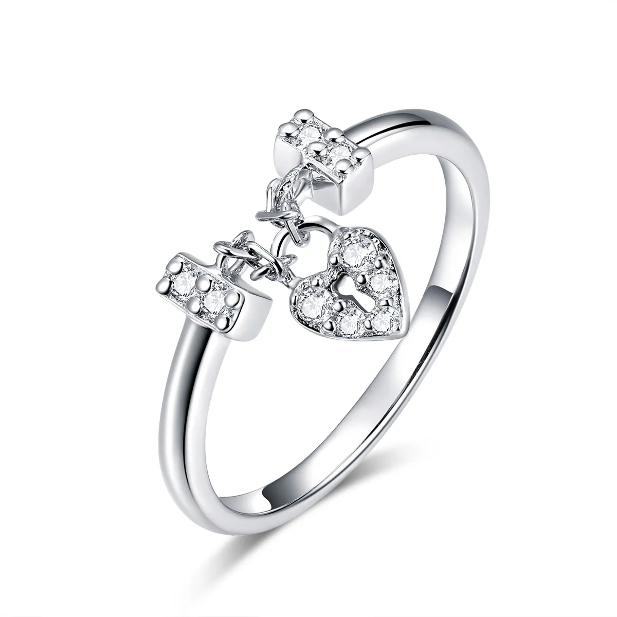 Pandora Style Silver Heart Lock Ring - SCR466