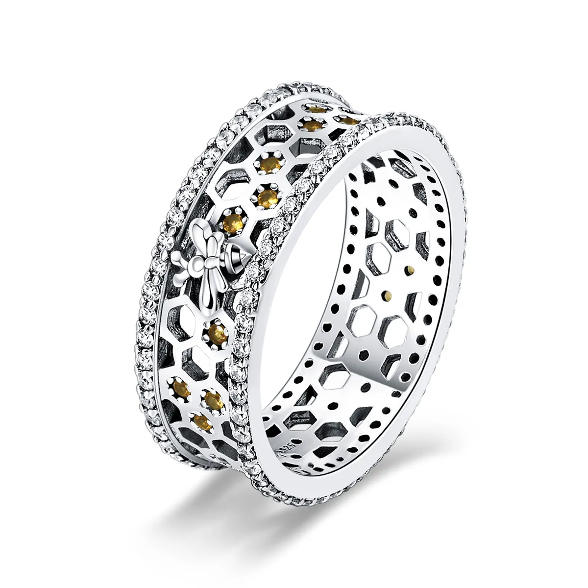 Pandora Style Silver Honeycomb Ring - SCR391