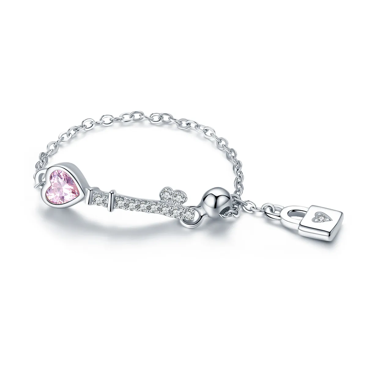 Pandora Style Silver Key of Heart Lock Ring - SCR425