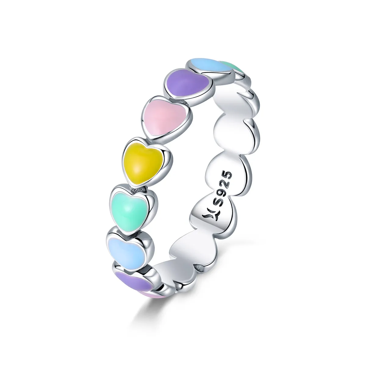 Pandora Style Silver Rainbow Heart Ring - SCR444