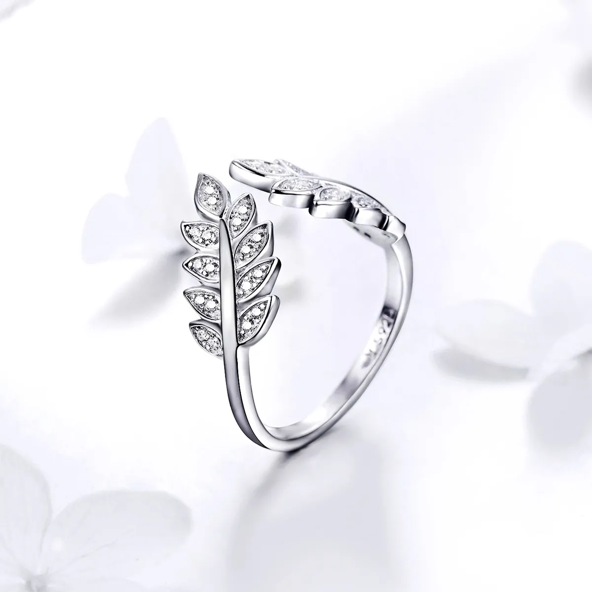 Pandora Style Silver Slient Leaves Ring - SCR505