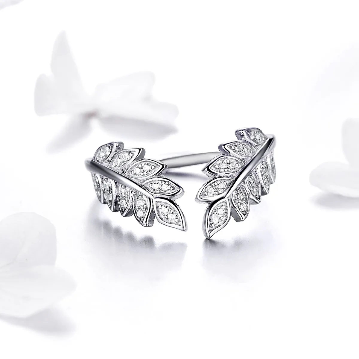 Pandora Style Silver Slient Leaves Ring - SCR505