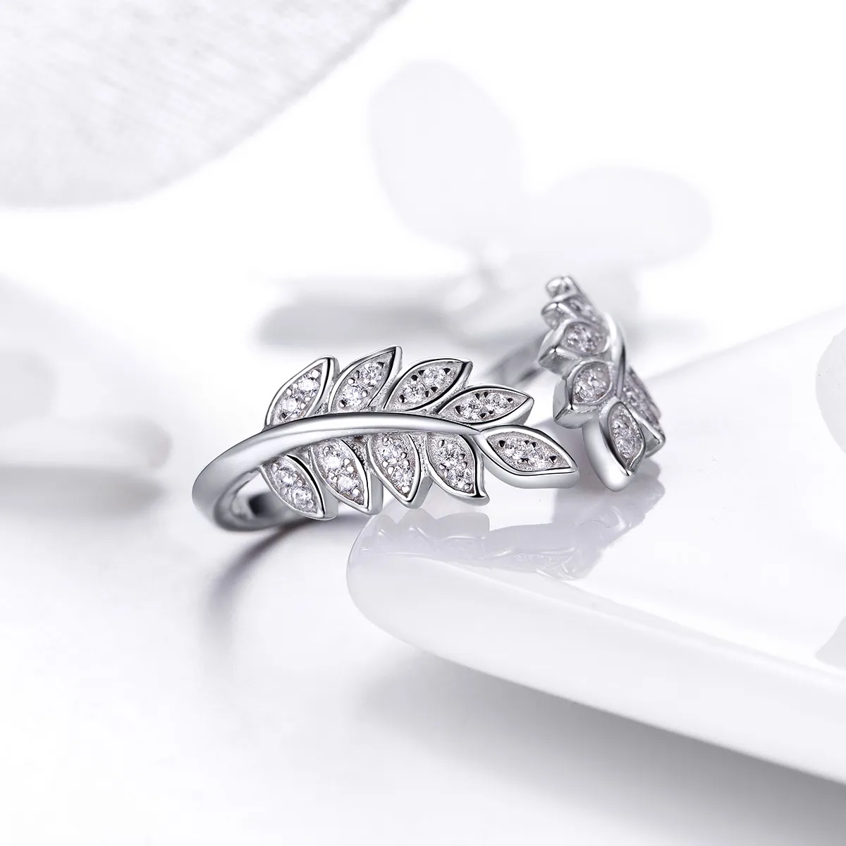 Pandora Style Silver Slient Leaves Ring - SCR505